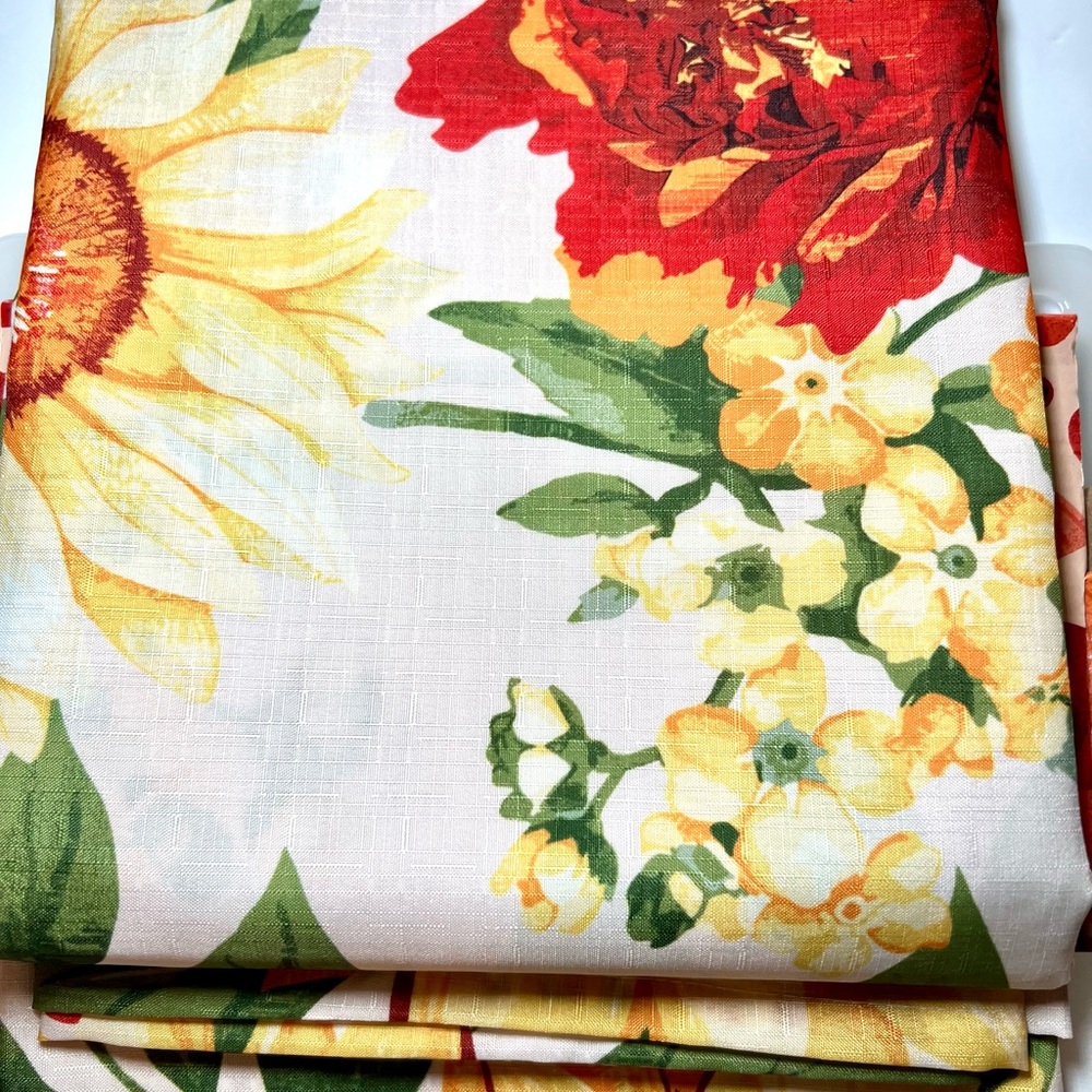 Harvest Sunflowers Fabric Shower Curtain Yellow Rust Orange Bold Colors - Picture 3 of 11